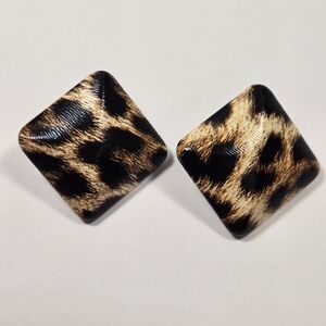 Vintage Leopard Print Square Pierced Earrings - Brown/Black